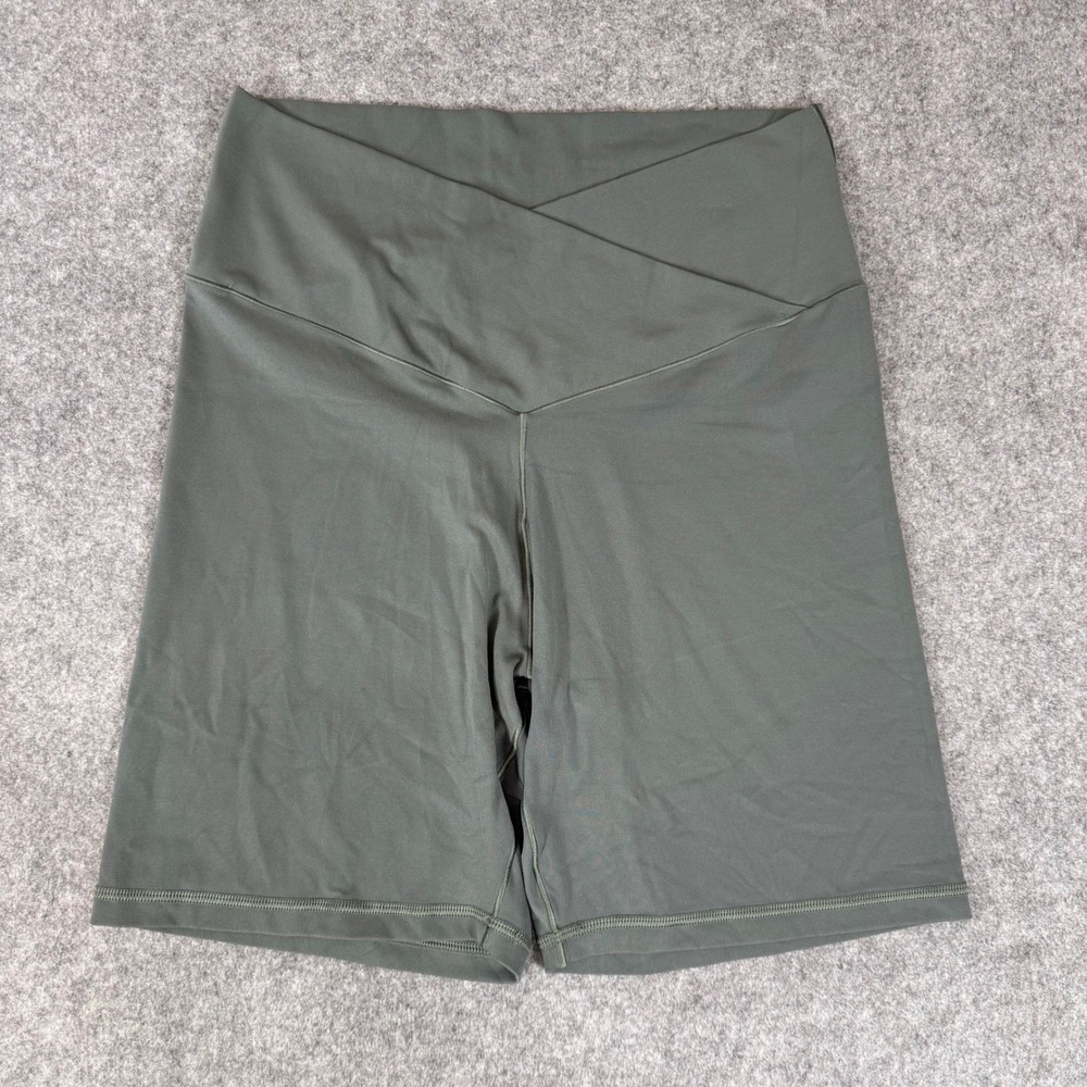 Aerie Chill Play Move Crossover V-Waist Biker Shorts Olive Green XL High Rise